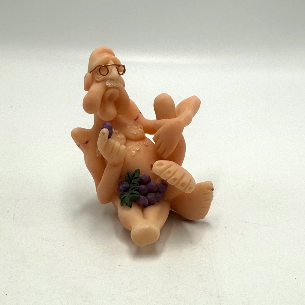 Vintage Handcrafted Funny Old Man Figurine Grapes Whimsical Art